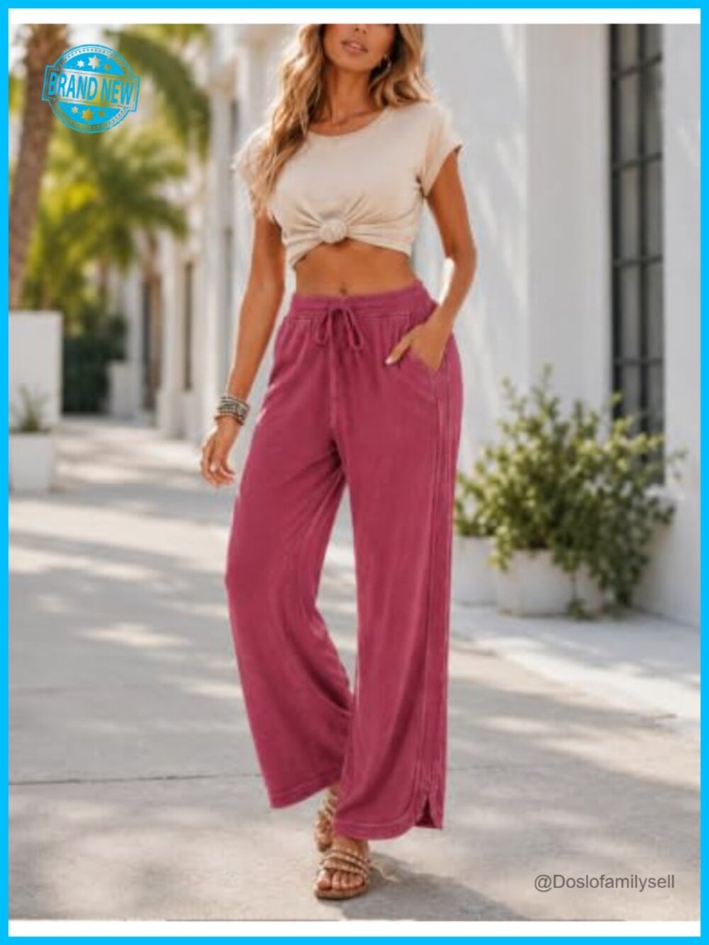 Acid Wash Wide Leg Sweatpants Drawstring High Rise - Picture 4 of 6